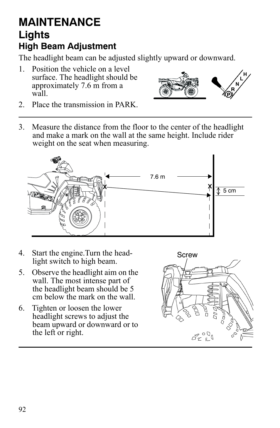 Maintenance, Lights | Polaris Sportsman 9921837 User Manual | Page 94 / 133