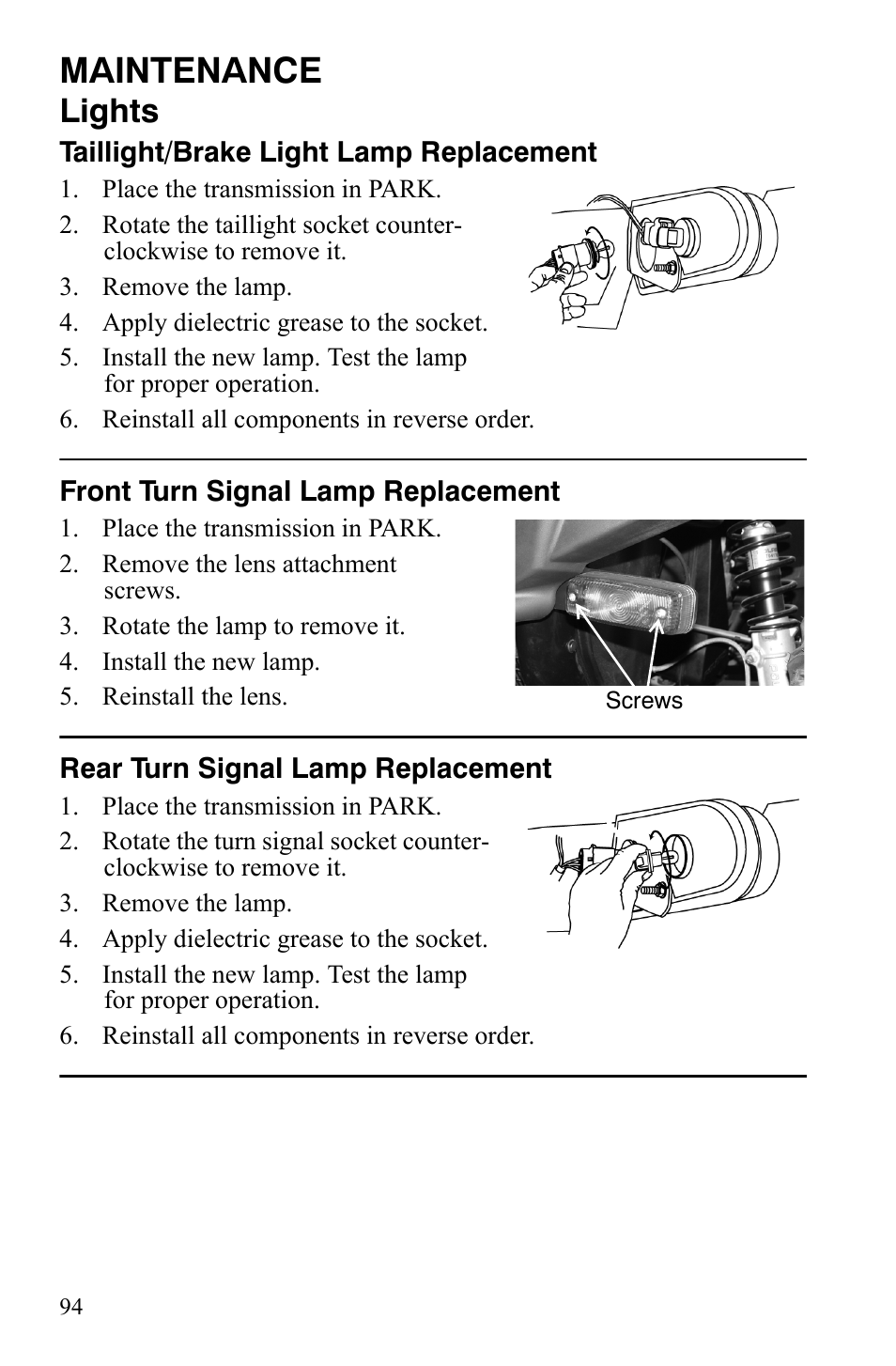 Maintenance, Lights | Polaris Sportsman 9921837 User Manual | Page 96 / 133