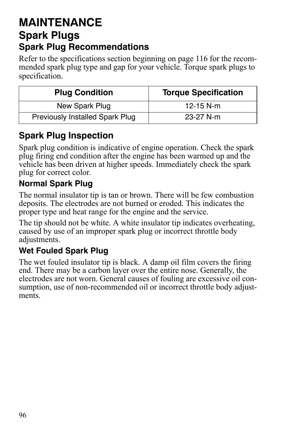 Maintenance, Spark plugs | Polaris Sportsman 9921837 User Manual | Page 98 / 133