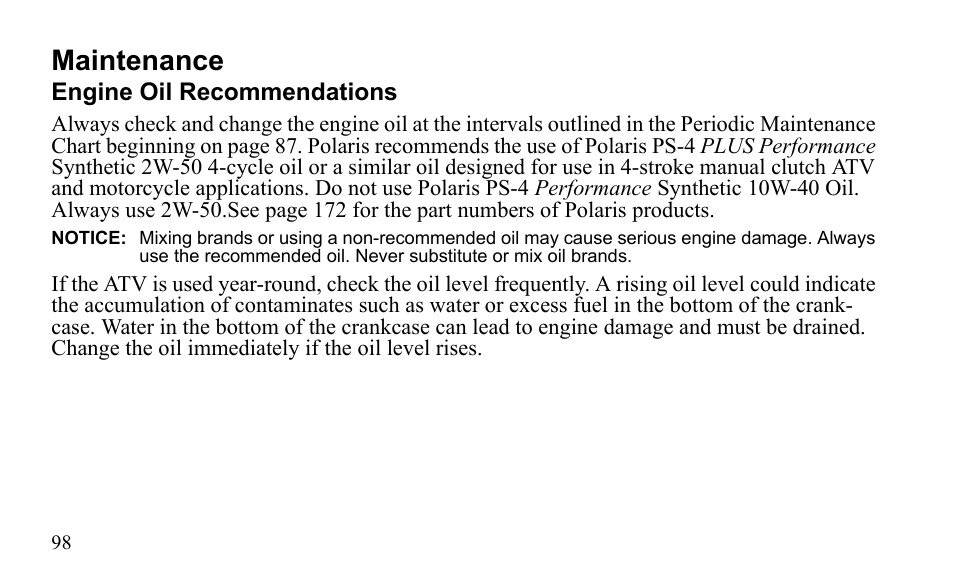 Maintenance | Polaris Outlaw 525 S User Manual | Page 101 / 205