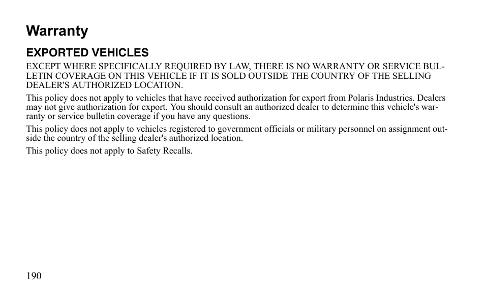 Warranty | Polaris Outlaw 525 S User Manual | Page 193 / 205