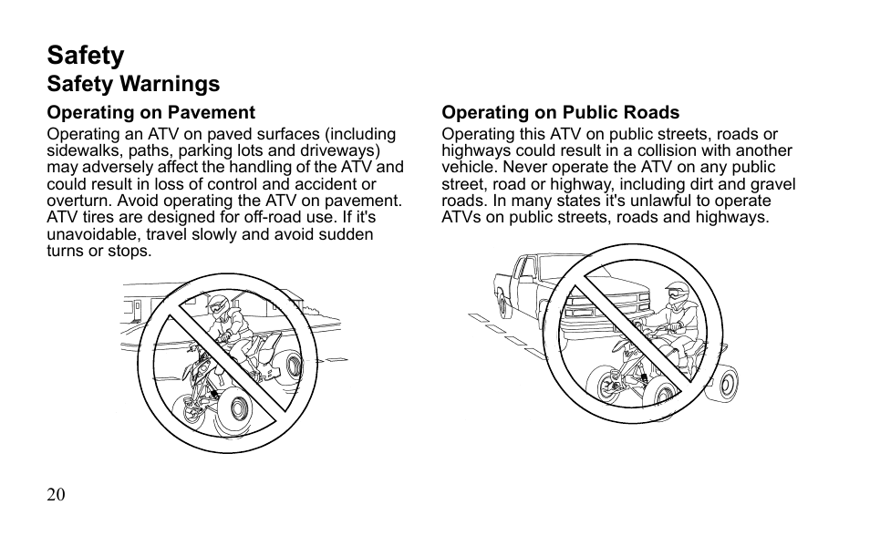 Safety, Safety warnings | Polaris Outlaw 525 S User Manual | Page 23 / 205