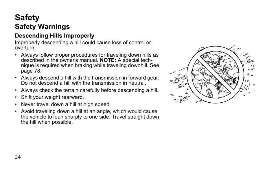 Safety, Safety warnings | Polaris Outlaw 525 S User Manual | Page 27 / 205