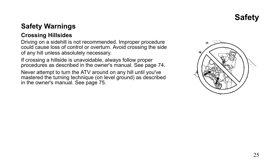 Safety, Safety warnings | Polaris Outlaw 525 S User Manual | Page 28 / 205