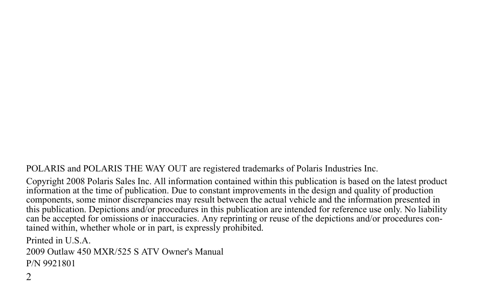 Polaris Outlaw 525 S User Manual | Page 5 / 205