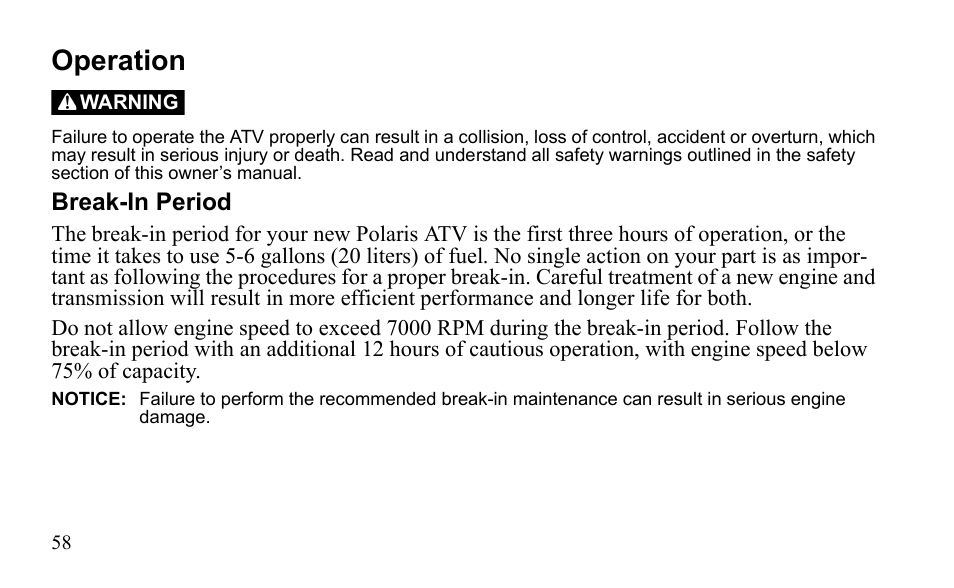 Operation | Polaris Outlaw 525 S User Manual | Page 61 / 205