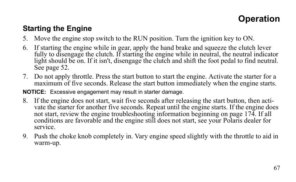 Operation | Polaris Outlaw 525 S User Manual | Page 70 / 205