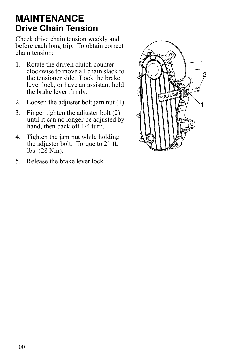 Maintenance, Drive chain tension | Polaris 600 HO IQ User Manual | Page 103 / 145