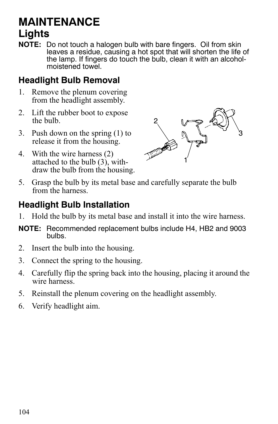 Maintenance, Lights | Polaris 600 HO IQ User Manual | Page 107 / 145