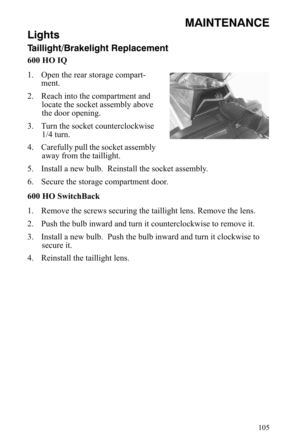 Maintenance, Lights | Polaris 600 HO IQ User Manual | Page 108 / 145