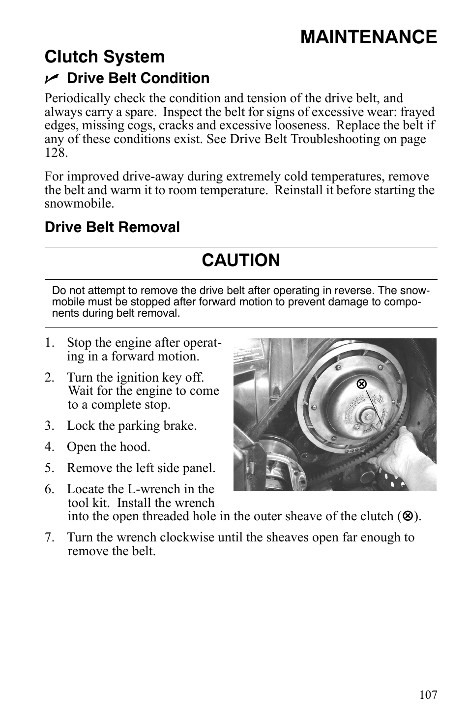 Maintenance, Clutch system, Caution | Polaris 600 HO IQ User Manual | Page 110 / 145