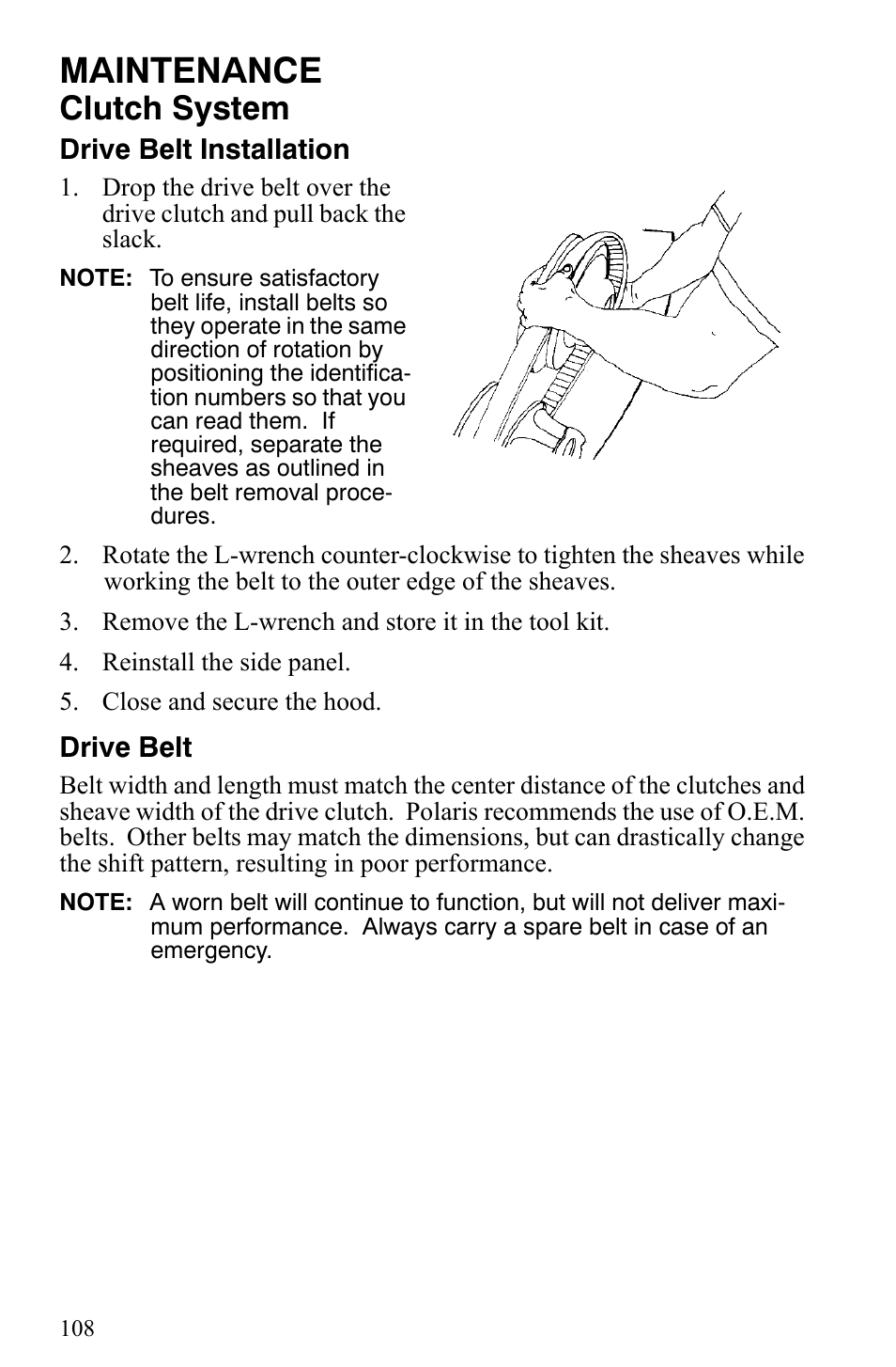 Maintenance, Clutch system | Polaris 600 HO IQ User Manual | Page 111 / 145