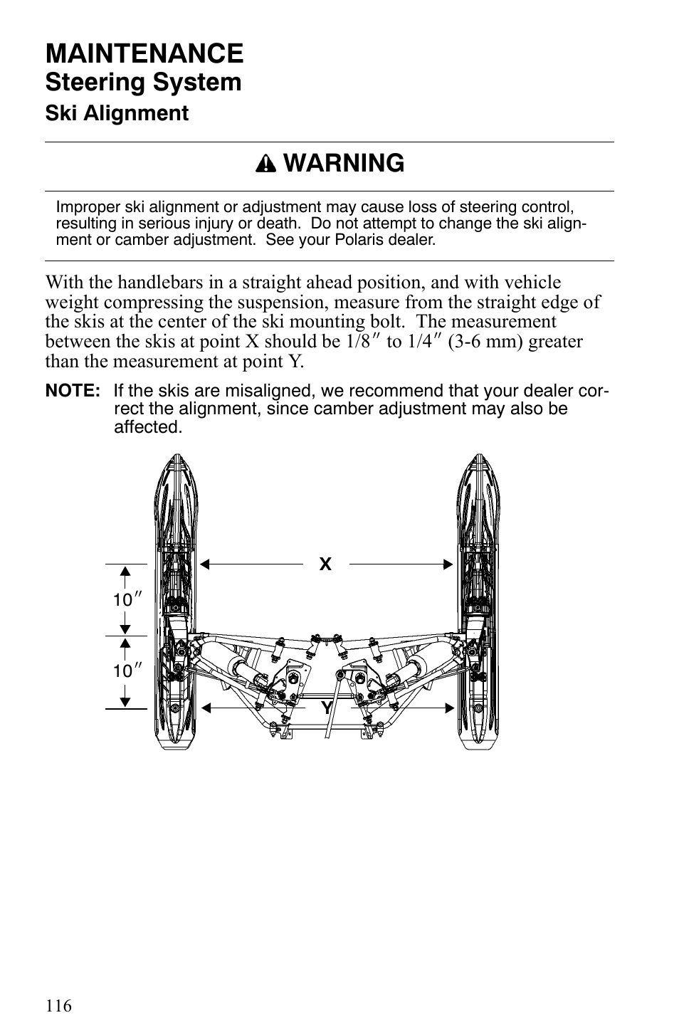 Maintenance, Steering system, Warning | Polaris 600 HO IQ User Manual | Page 119 / 145