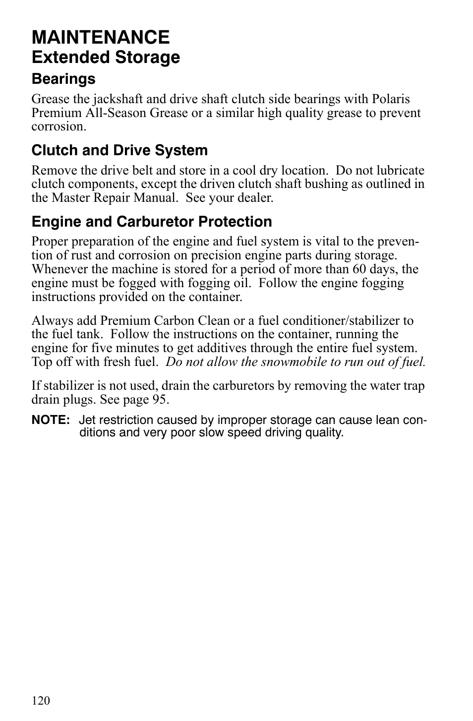 Maintenance, Extended storage | Polaris 600 HO IQ User Manual | Page 123 / 145