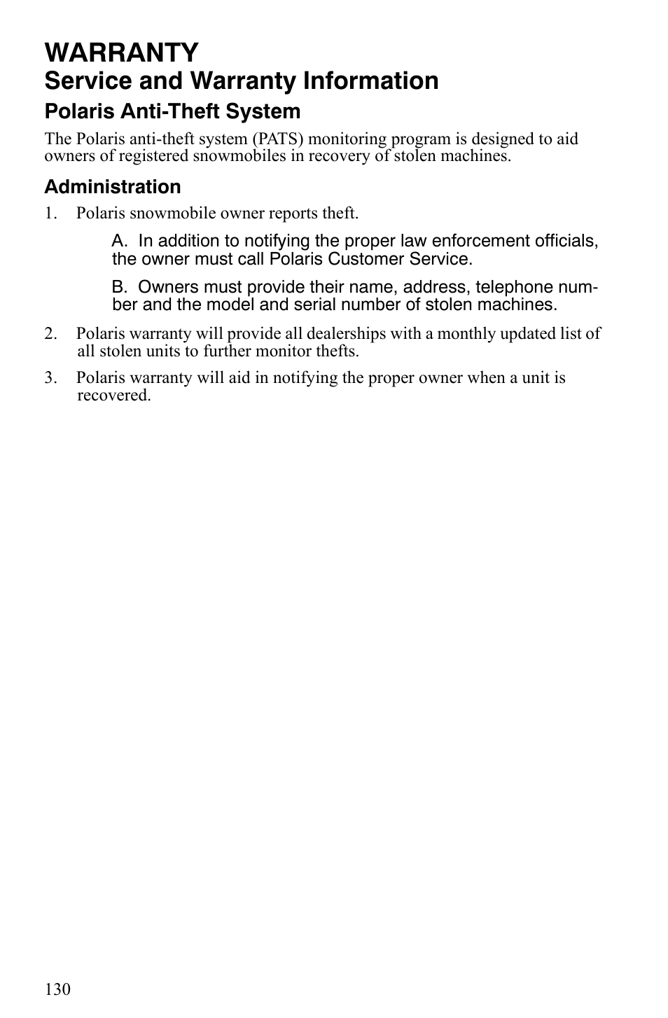 Warranty, Service and warranty information | Polaris 600 HO IQ User Manual | Page 133 / 145