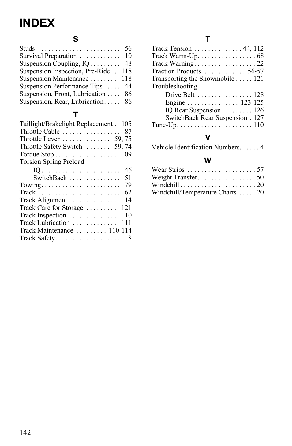Index | Polaris 600 HO IQ User Manual | Page 145 / 145