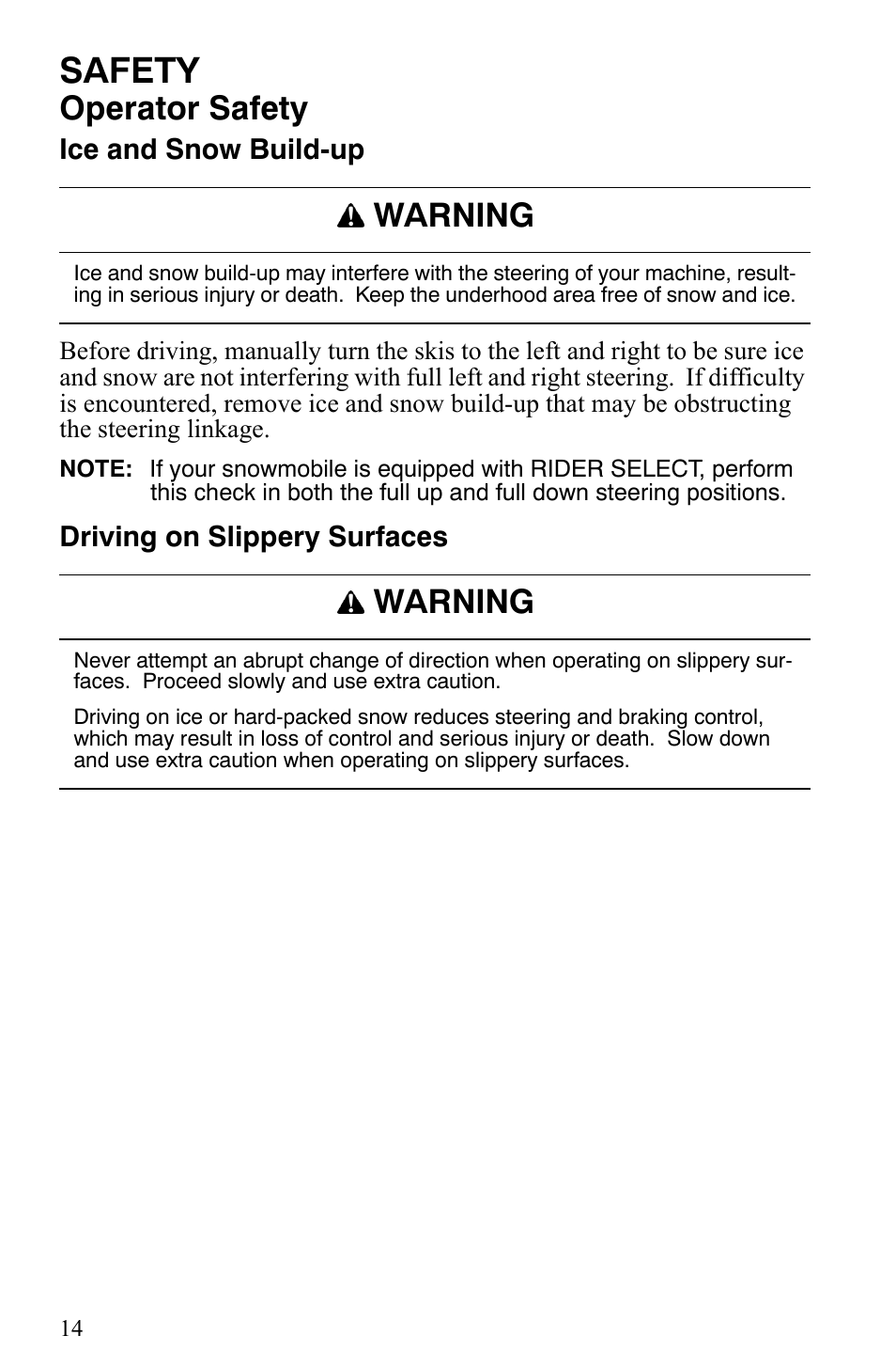 Safety, Operator safety, Warning | Polaris 600 HO IQ User Manual | Page 17 / 145