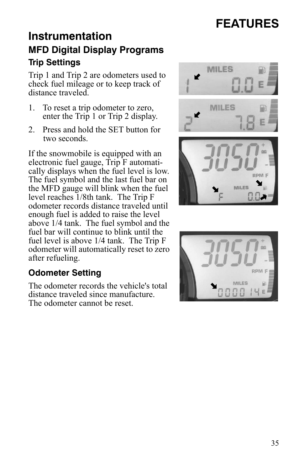Features, Instrumentation | Polaris 600 HO IQ User Manual | Page 38 / 145