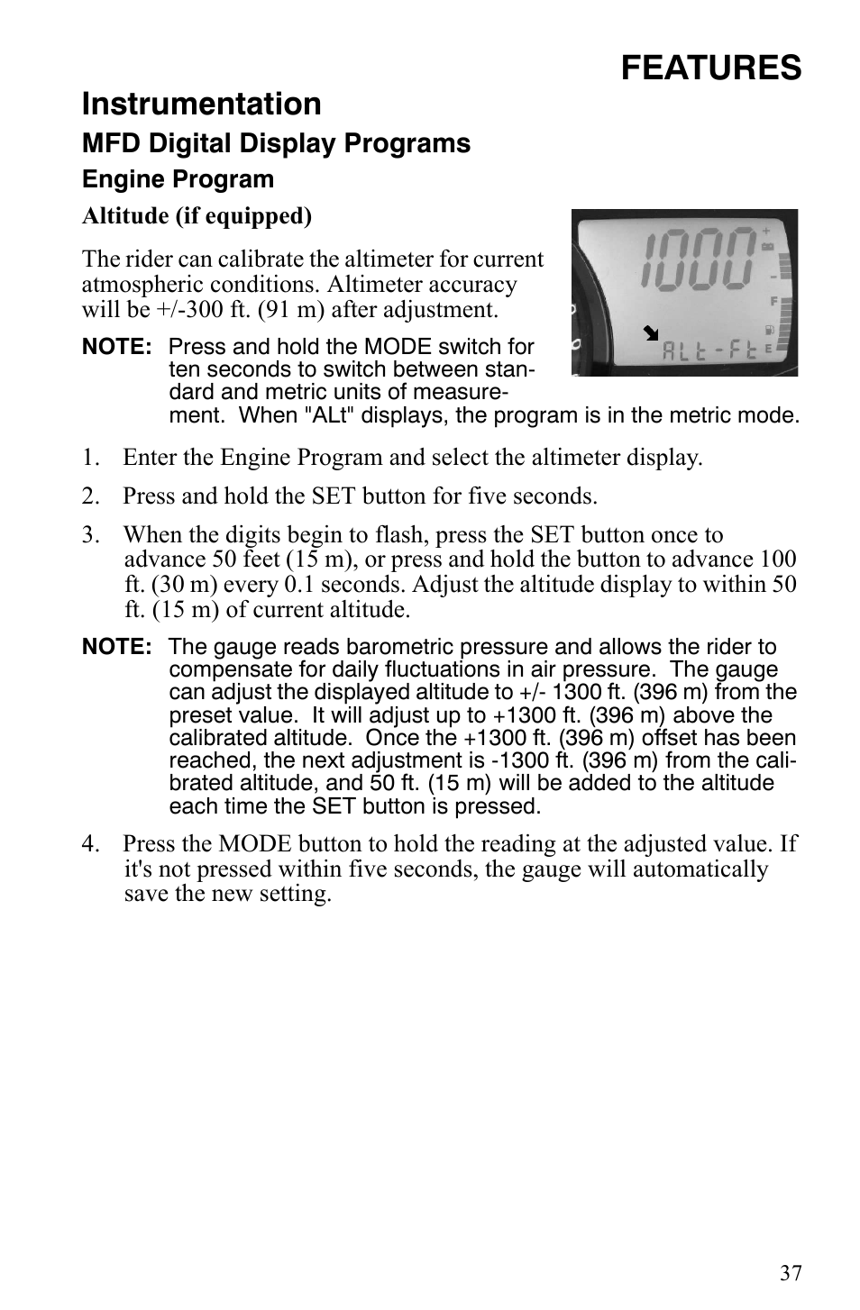 Features, Instrumentation | Polaris 600 HO IQ User Manual | Page 40 / 145