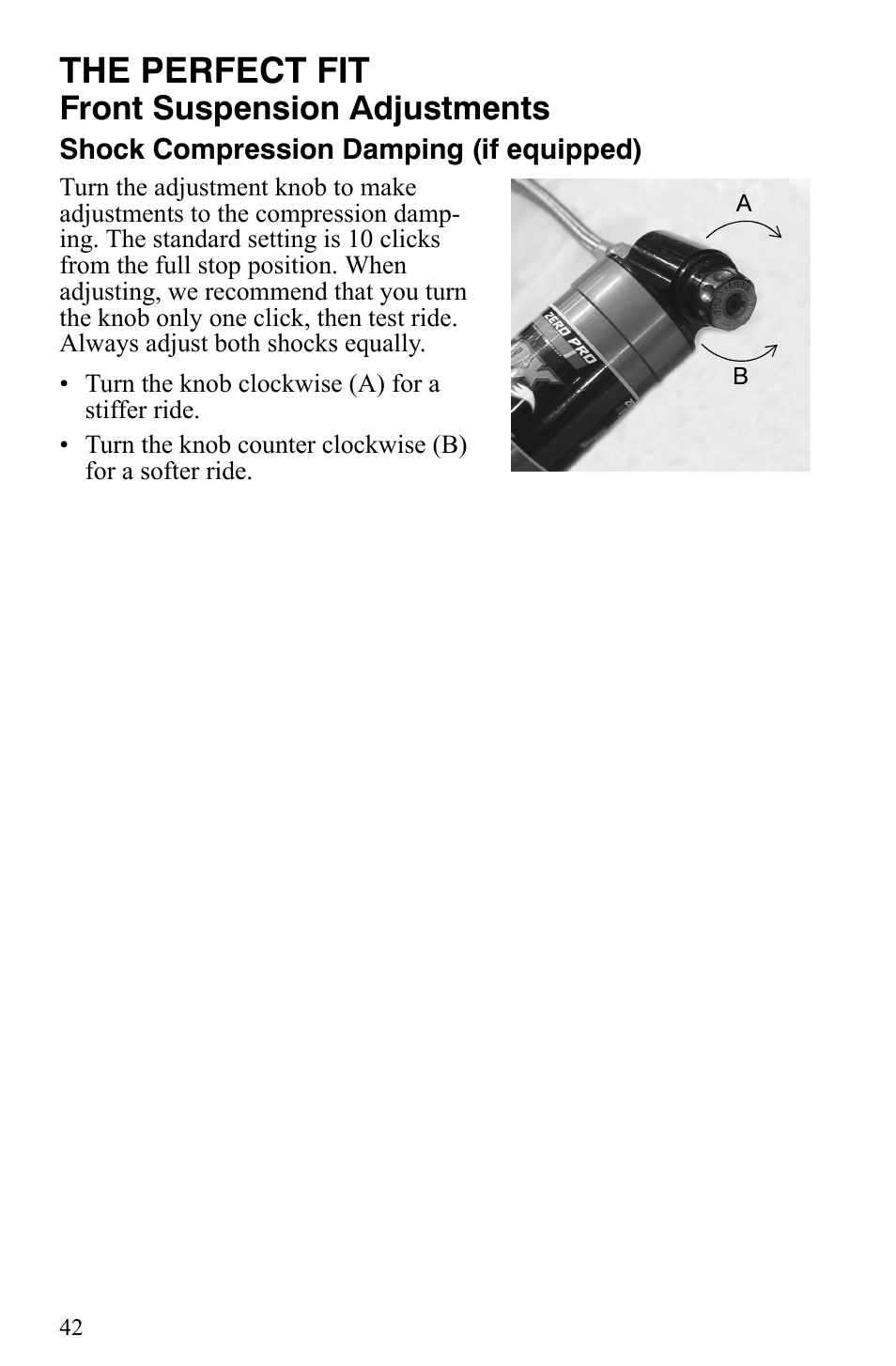 The perfect fit, Front suspension adjustments | Polaris 600 HO IQ User Manual | Page 45 / 145