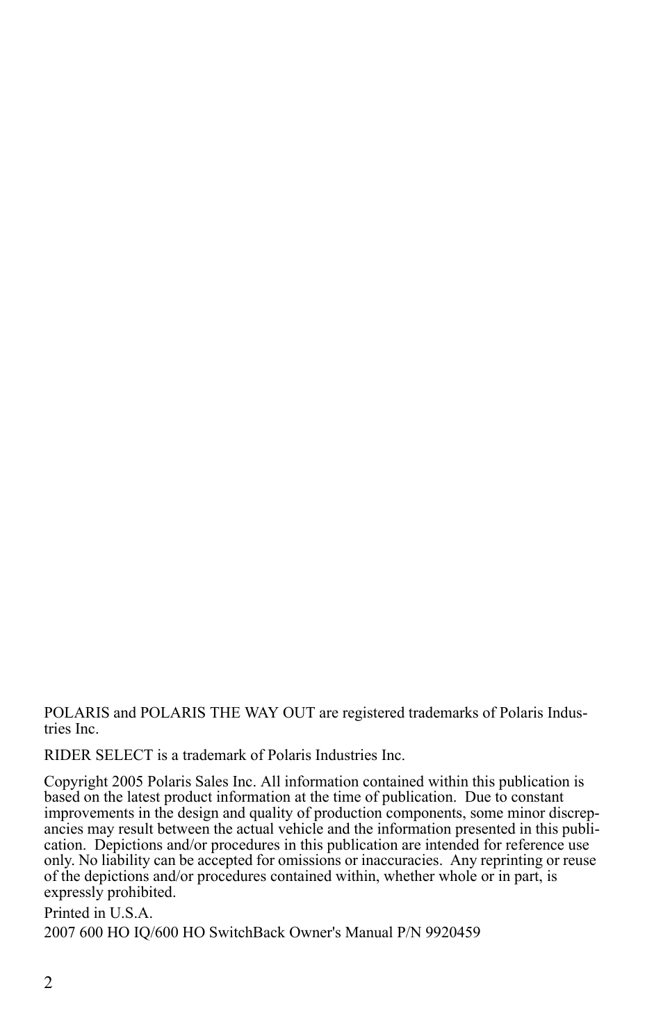 Polaris 600 HO IQ User Manual | Page 5 / 145