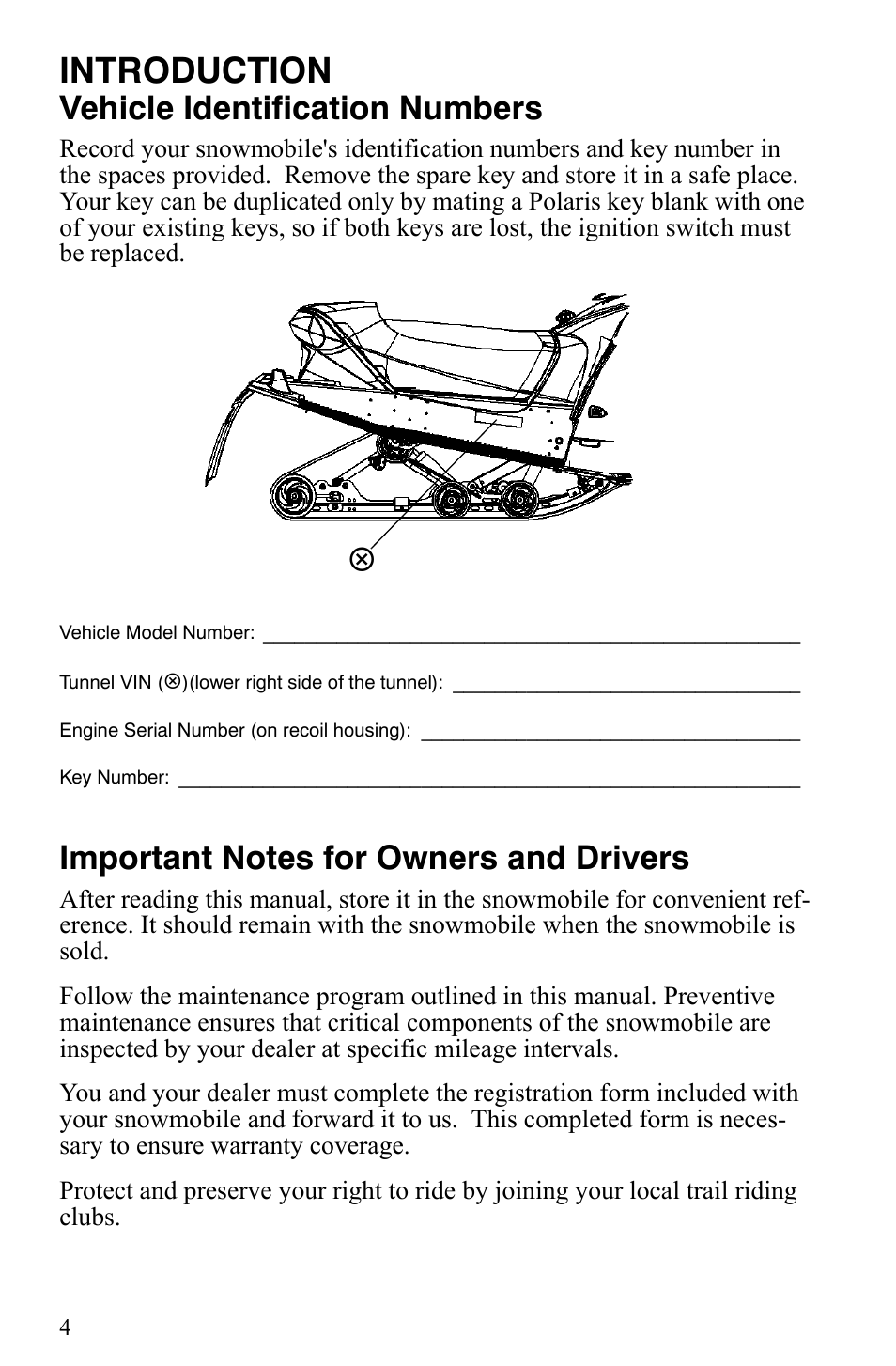 Introduction, Vehicle identification numbers | Polaris 600 HO IQ User Manual | Page 7 / 145