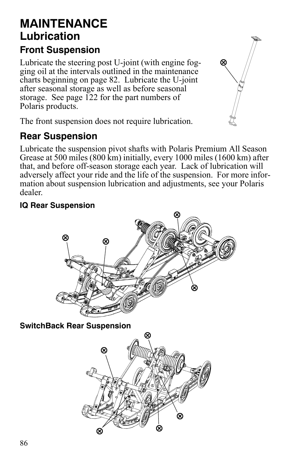 Maintenance, Lubrication | Polaris 600 HO IQ User Manual | Page 89 / 145