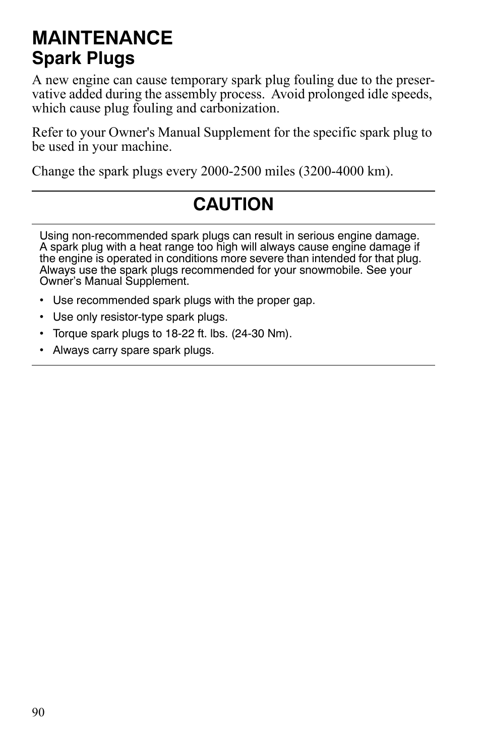 Maintenance, Spark plugs, Caution | Polaris 600 HO IQ User Manual | Page 93 / 145