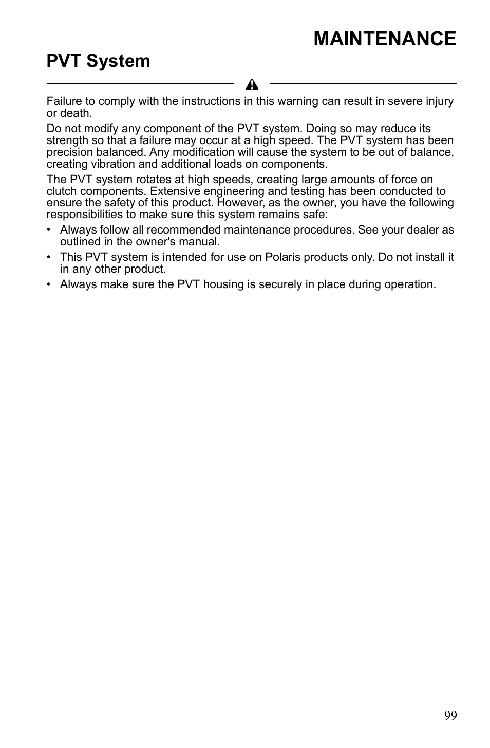 Maintenance, Pvt system | Polaris Sportsman 550 XP User Manual | Page 102 / 137