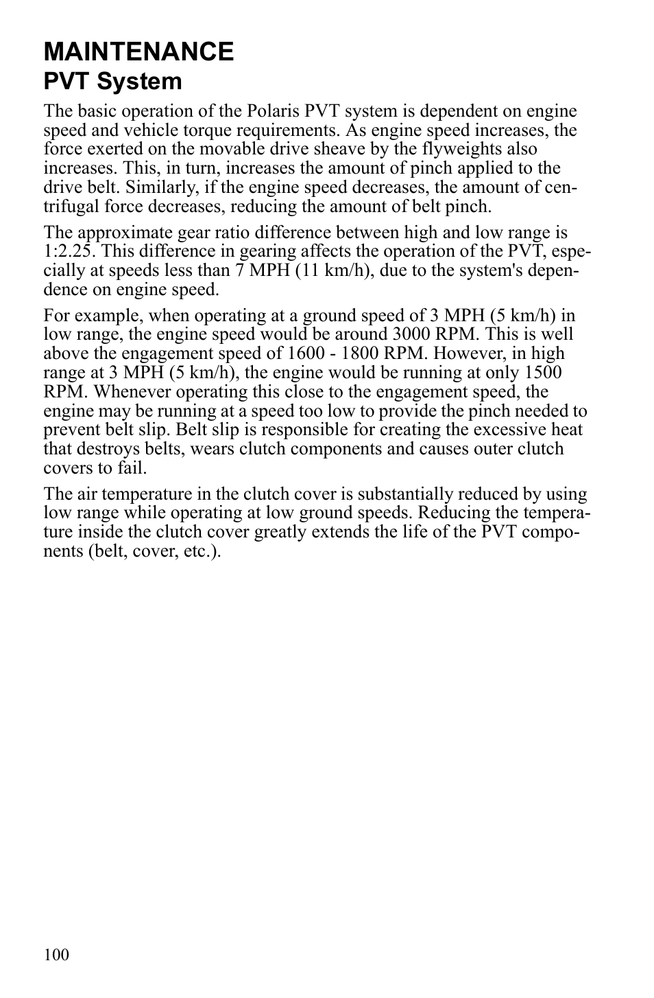 Maintenance, Pvt system | Polaris Sportsman 550 XP User Manual | Page 103 / 137