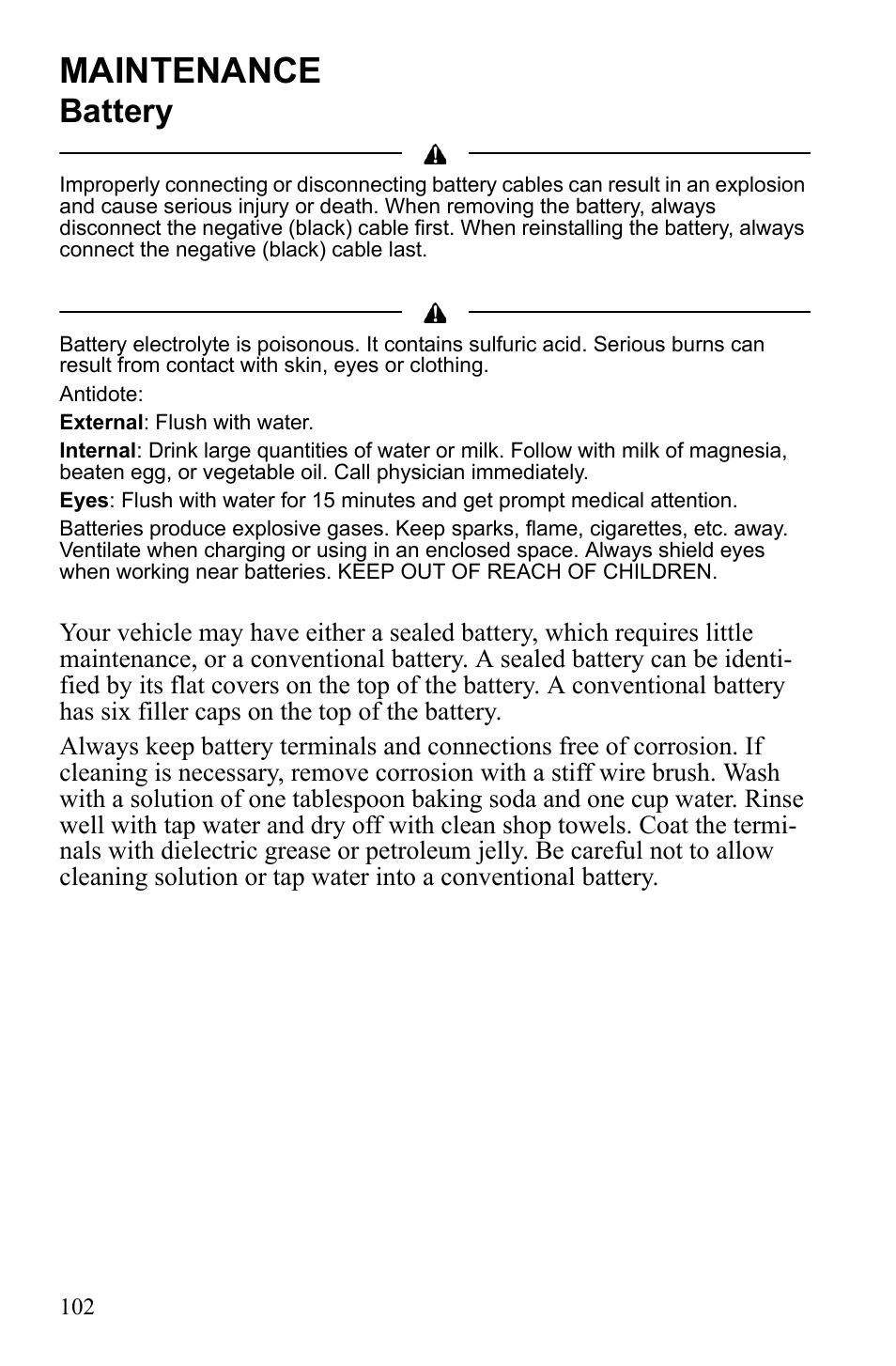 Maintenance, Battery | Polaris Sportsman 550 XP User Manual | Page 105 / 137