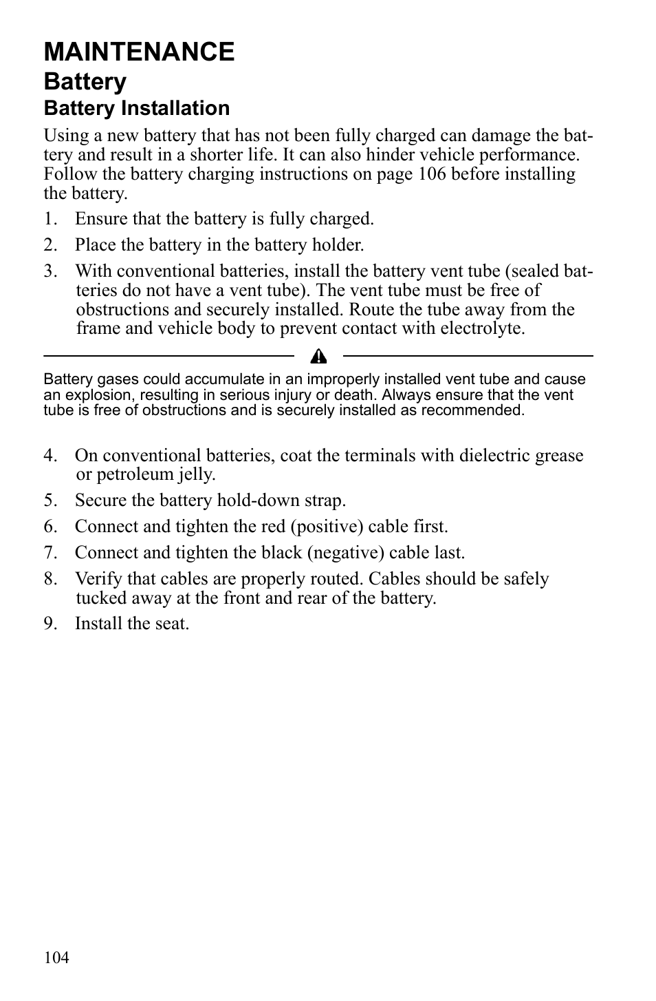 Maintenance, Battery | Polaris Sportsman 550 XP User Manual | Page 107 / 137