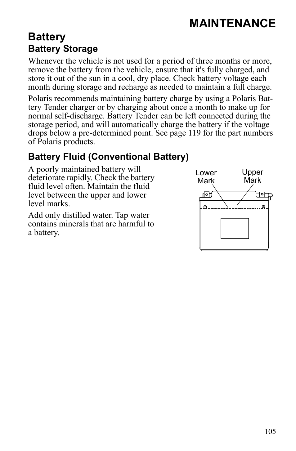 Maintenance, Battery | Polaris Sportsman 550 XP User Manual | Page 108 / 137
