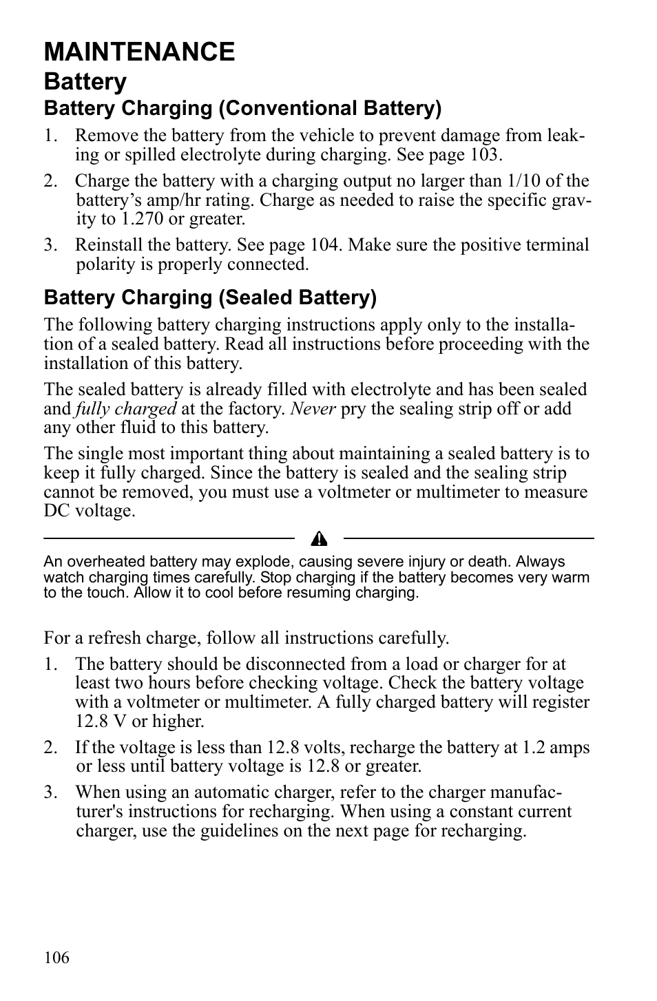 Maintenance, Battery | Polaris Sportsman 550 XP User Manual | Page 109 / 137