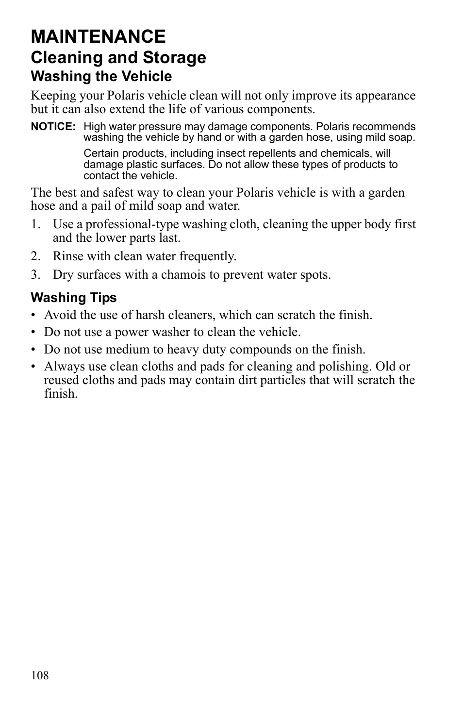 Maintenance, Cleaning and storage | Polaris Sportsman 550 XP User Manual | Page 111 / 137