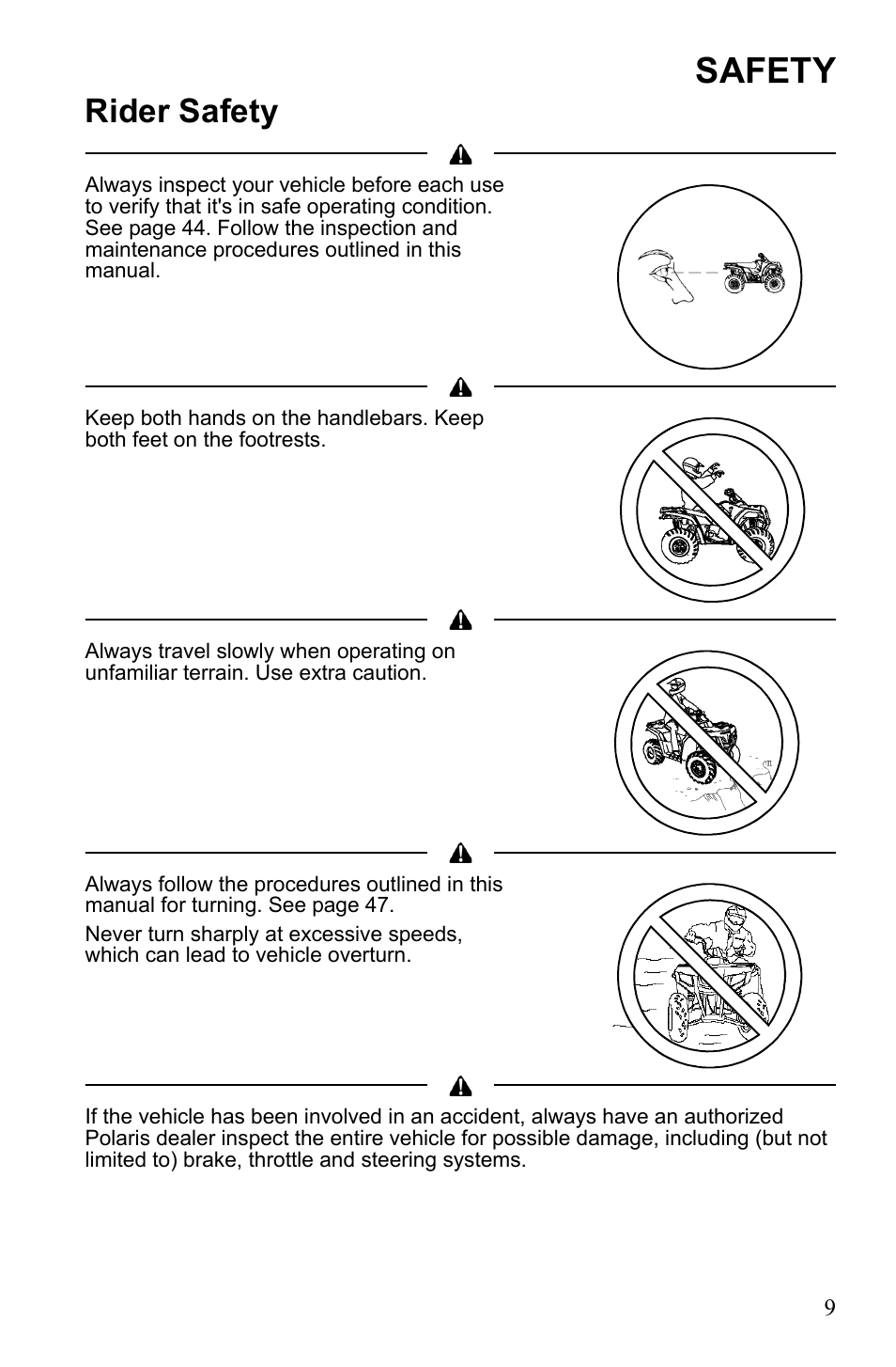 Safety, Rider safety | Polaris Sportsman 550 XP User Manual | Page 12 / 137