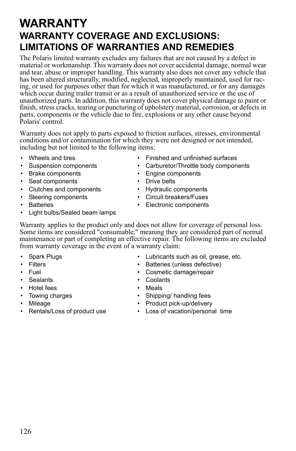 Warranty | Polaris Sportsman 550 XP User Manual | Page 129 / 137