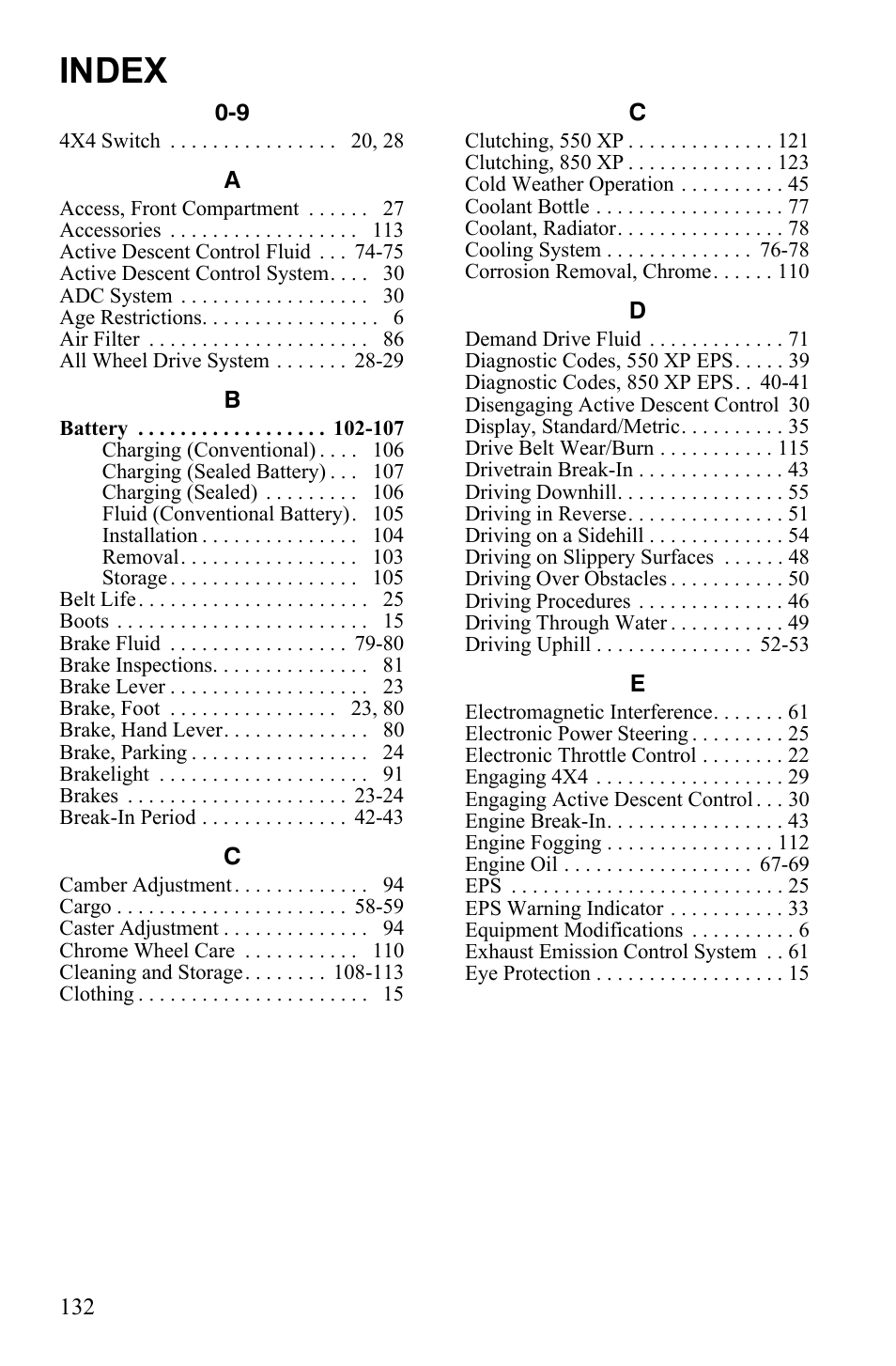 Index | Polaris Sportsman 550 XP User Manual | Page 135 / 137