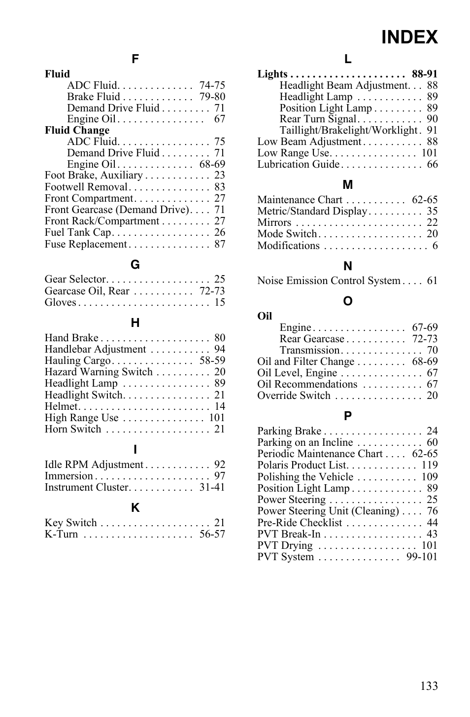 Index | Polaris Sportsman 550 XP User Manual | Page 136 / 137