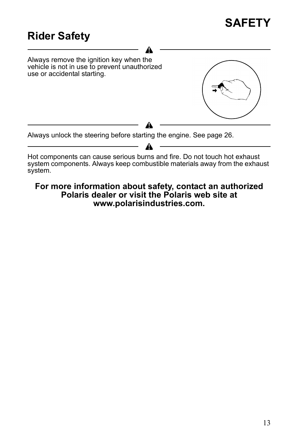 Safety, Rider safety | Polaris Sportsman 550 XP User Manual | Page 16 / 137