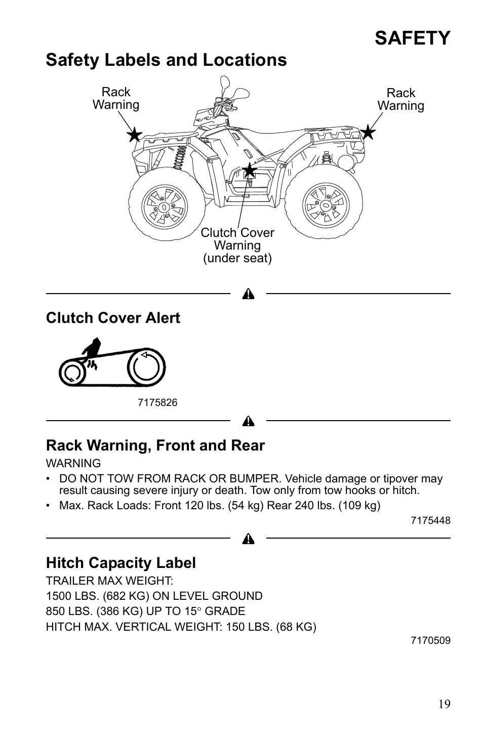 Safety, Safety labels and locations | Polaris Sportsman 550 XP User Manual | Page 22 / 137