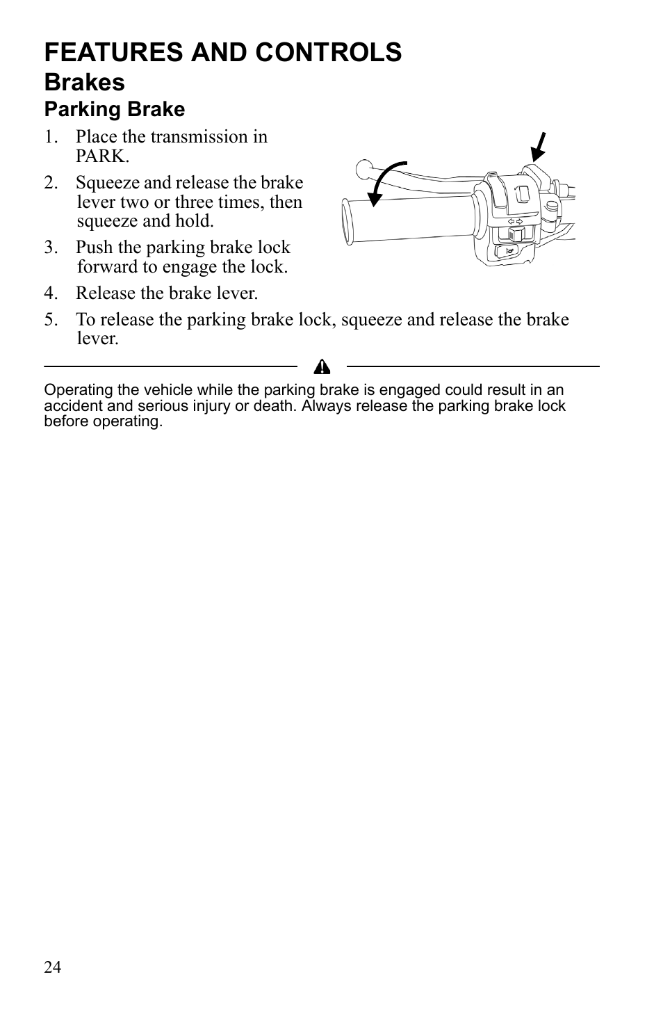 Features and controls, Brakes | Polaris Sportsman 550 XP User Manual | Page 27 / 137