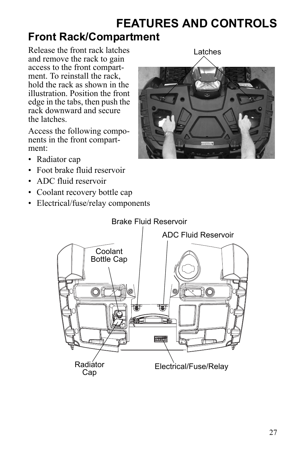Features and controls, Front rack/compartment | Polaris Sportsman 550 XP User Manual | Page 30 / 137