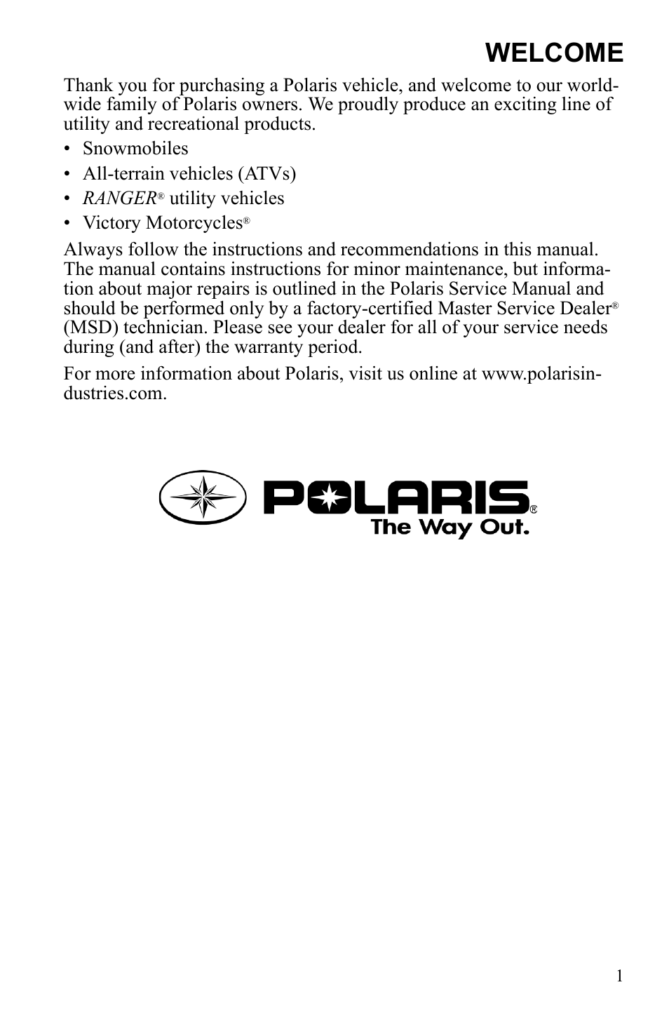 Welcome | Polaris Sportsman 550 XP User Manual | Page 4 / 137