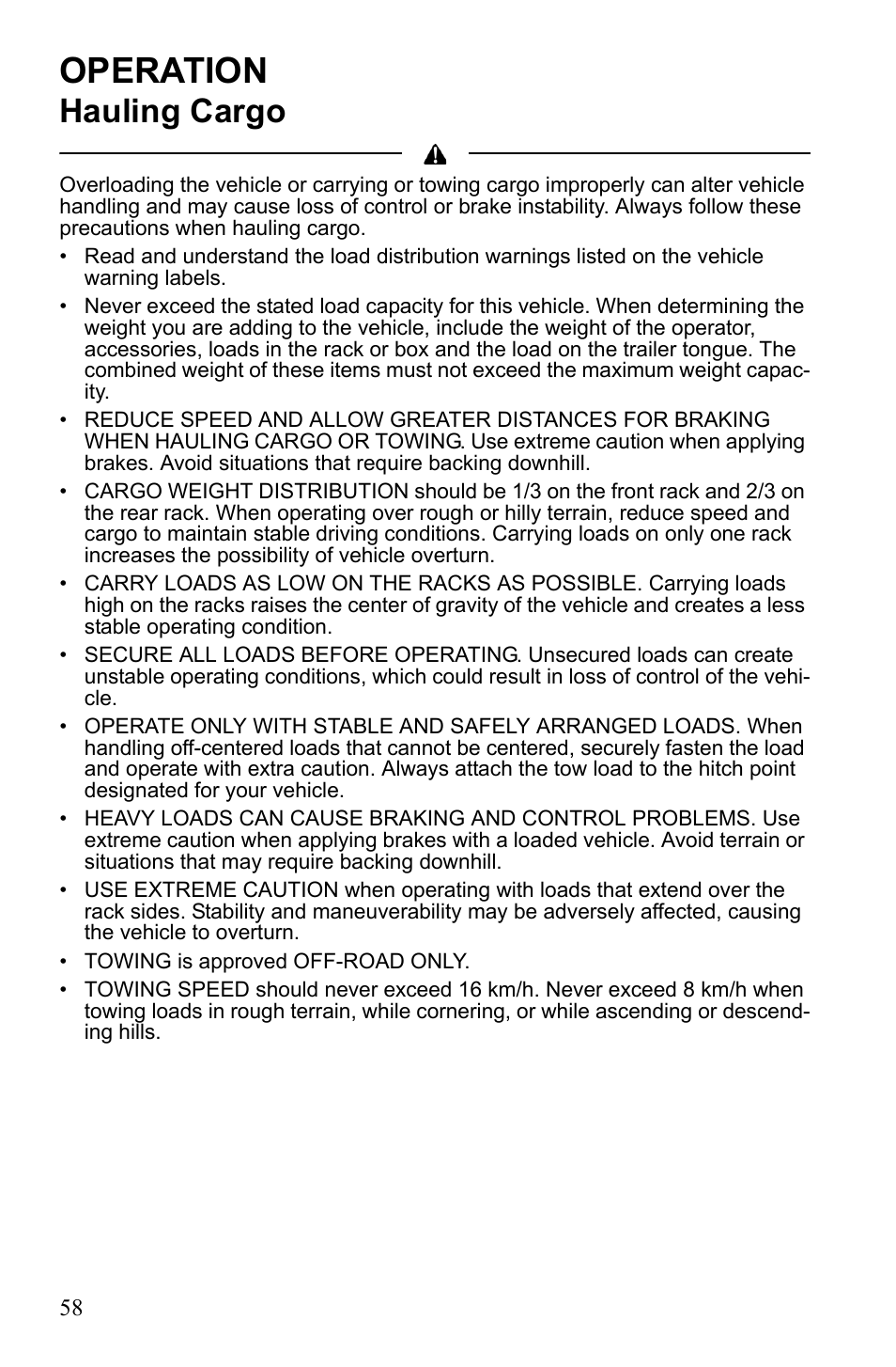 Operation, Hauling cargo | Polaris Sportsman 550 XP User Manual | Page 61 / 137