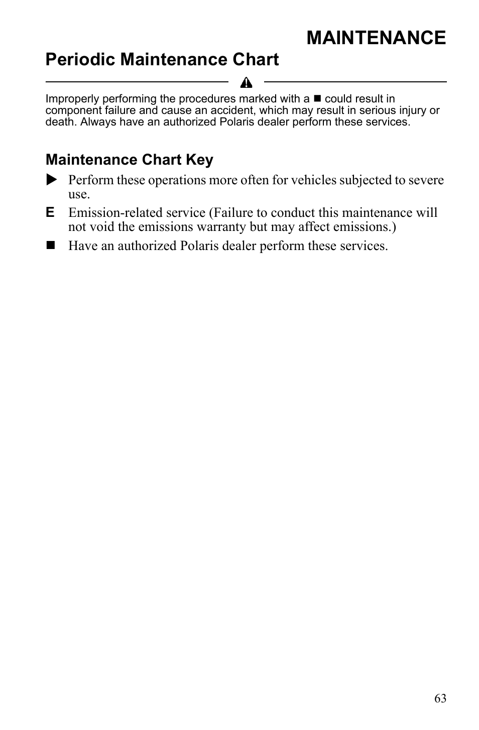 Maintenance, Periodic maintenance chart | Polaris Sportsman 550 XP User Manual | Page 66 / 137