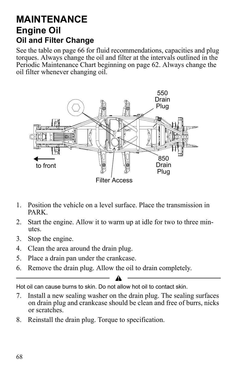 Maintenance, Engine oil | Polaris Sportsman 550 XP User Manual | Page 71 / 137