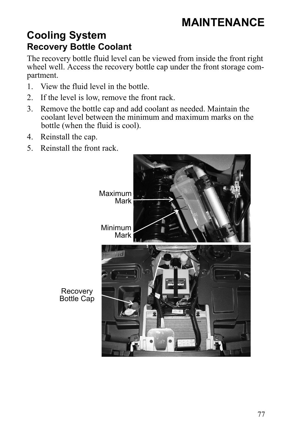 Maintenance, Cooling system | Polaris Sportsman 550 XP User Manual | Page 80 / 137