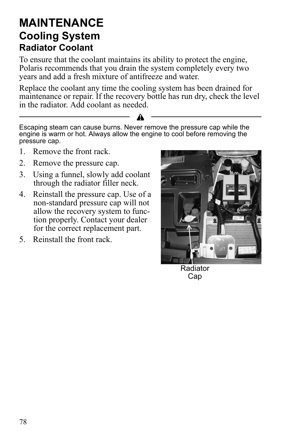 Maintenance, Cooling system | Polaris Sportsman 550 XP User Manual | Page 81 / 137