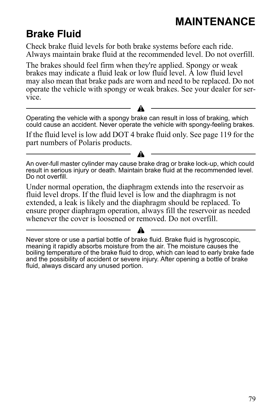Maintenance, Brake fluid | Polaris Sportsman 550 XP User Manual | Page 82 / 137